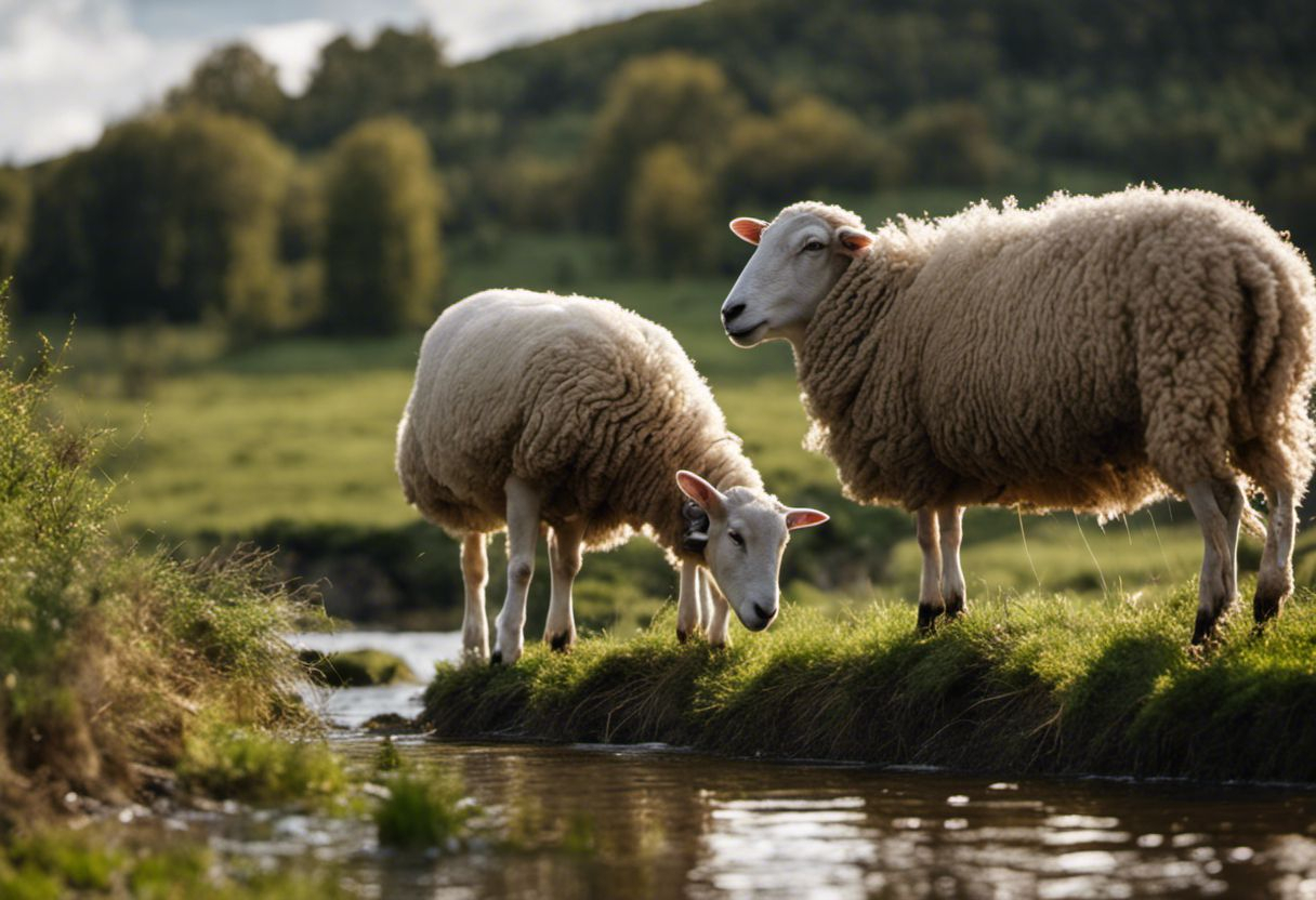 Moutons profitant de l'eau fraîche d'un ruisseau
