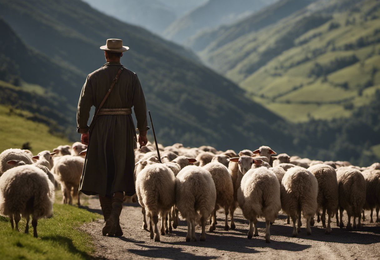 Paysage montagneux avec berger et ses moutons