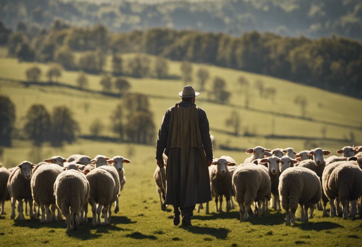 Un professionnel conduit un groupe de moutons.