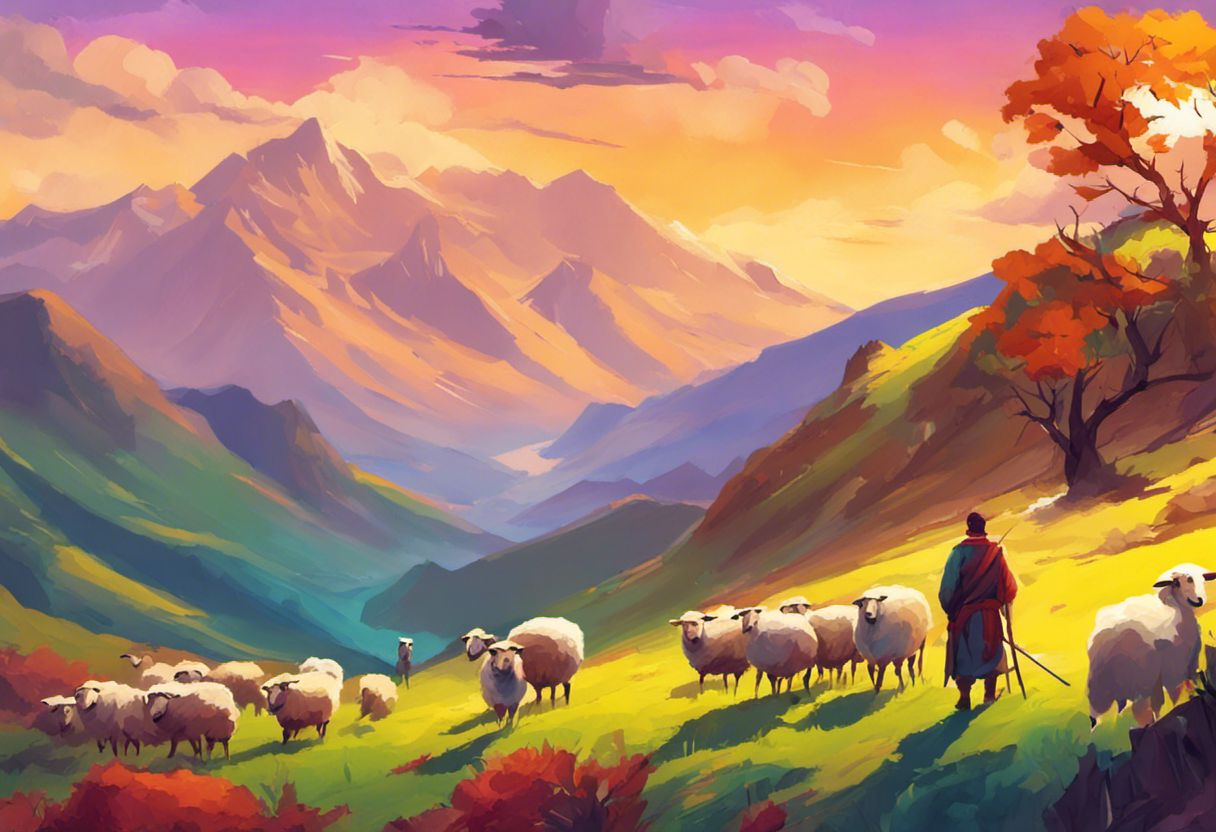 Berger guidant ses moutons dans les montagnes