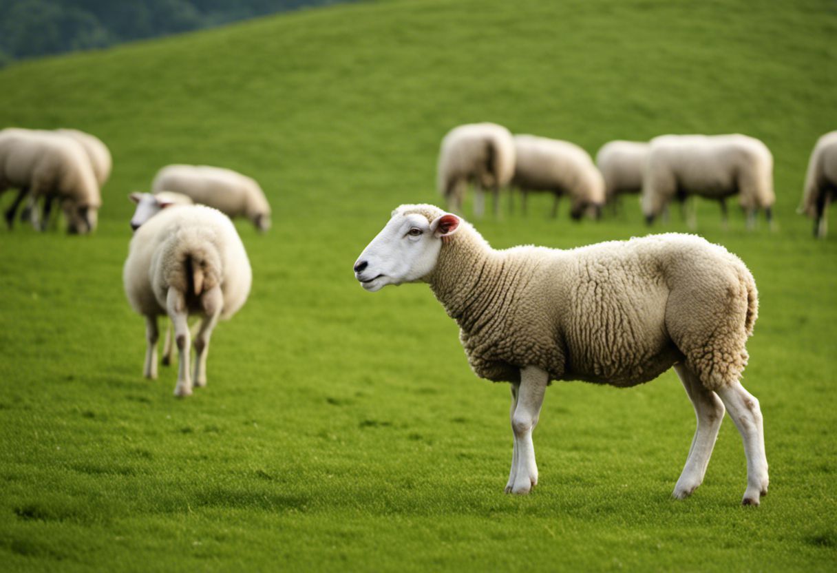 Moutons broutent tranquillement dans les champs verts